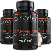 (3 paquets) 200 mg de caféine et 100 mg de L-théanine pour l'énergie, Focus and Clarity + huile de noix de coco MCT, pré entraînement, stimulant cérébral nootropique, capsule à lib